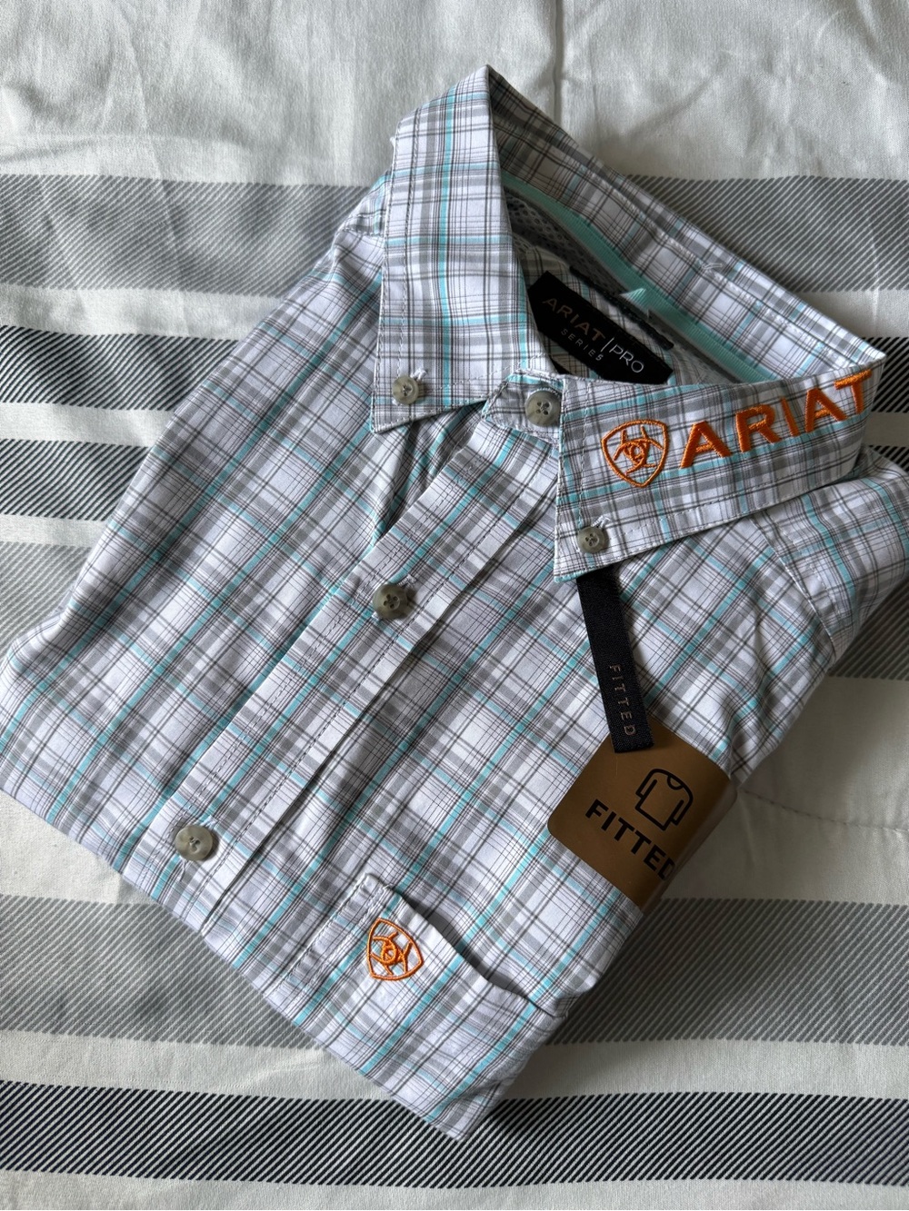 Ariat Men's Plaid Button-Down Shirt in White, Teal & Gray
